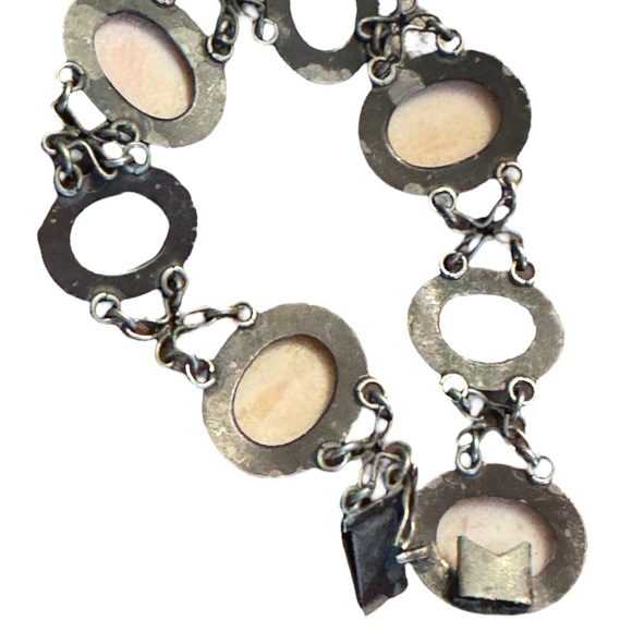 Antique art deco Carved cameo 800 silver shell link bracelet - Picture 5 of 7